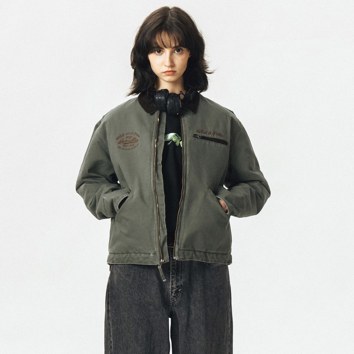 Japanese retro padded jacket detail close-up
