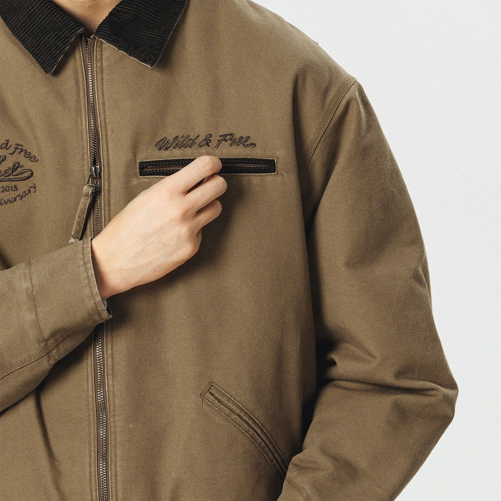 Retro quilted winter coat flat lay