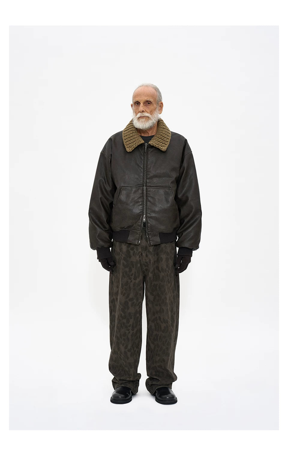 Partimento quilted leather jacket with handmade knit collar, product photo 8