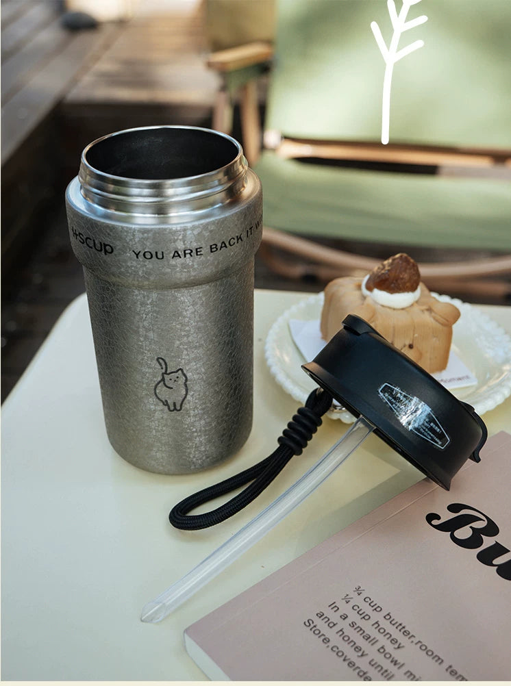 Wookoo cat tumbler, 304 stainless steel coffee cup with carry lanyard, product photo 10