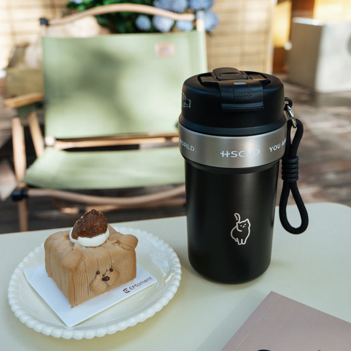 Wookoo cat tumbler, 304 stainless steel coffee cup with carry lanyard