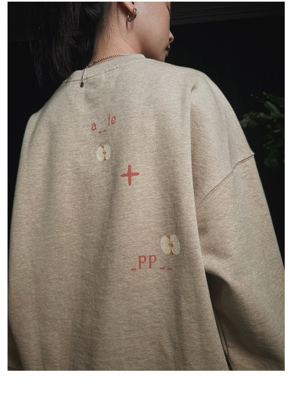 Pixel apple embroidered hoodie, texture detail