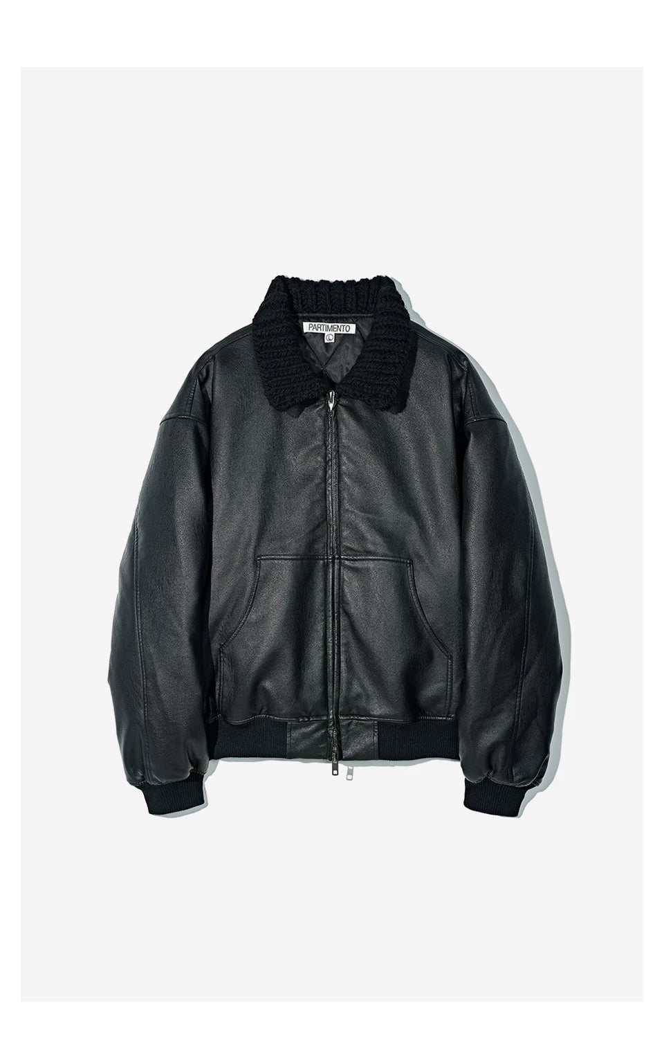 Partimento quilted leather jacket with handmade knit collar, product photo 13