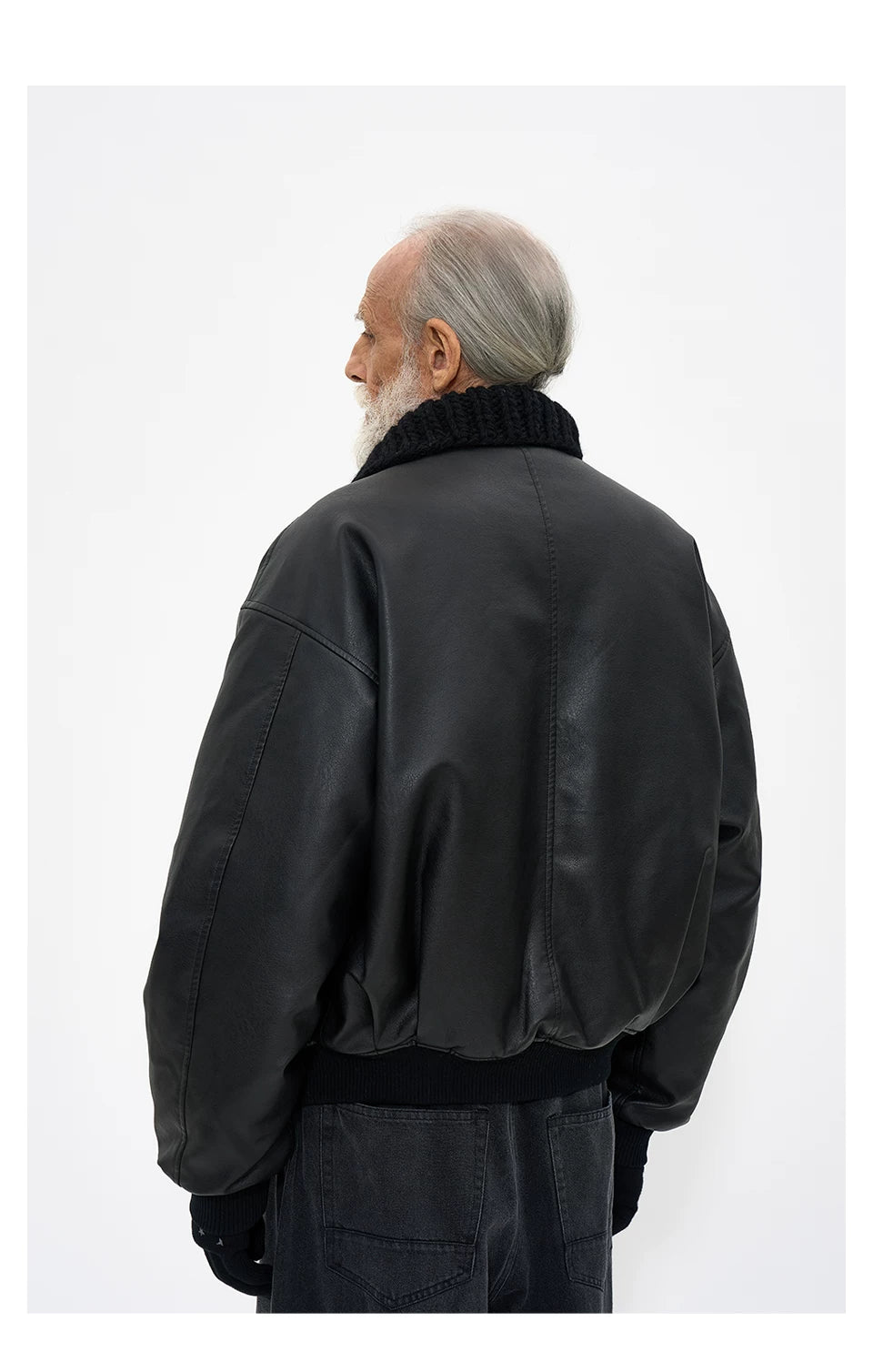 Partimento quilted leather jacket with handmade knit collar, product photo 11