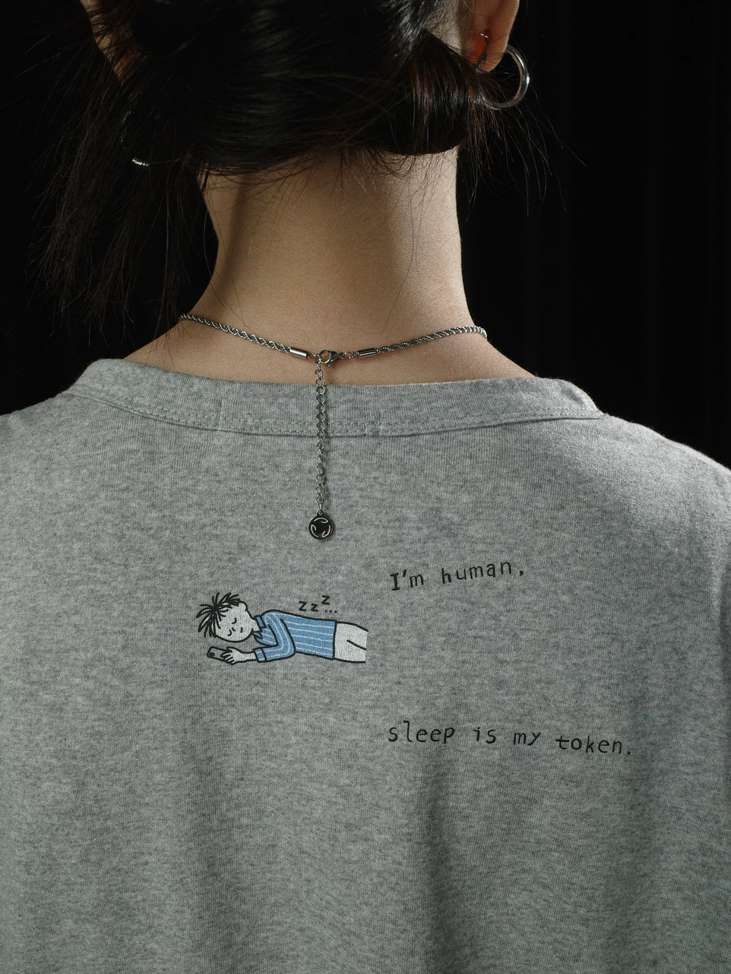 PII "I'm Human Sleep Is My Token" Henley T-Shirt, 250GSM Lyocell 90s Vintage Hand Drawn Retro Tee, Soft Breathable Casual Henley Top for Men Women Streetwear Daily Loungewear