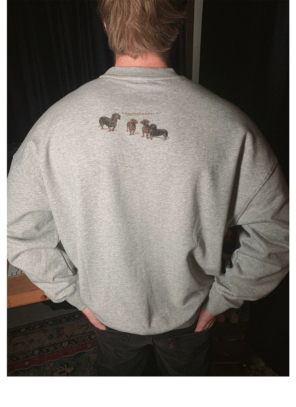 PII Unisex Dachshund Crew Neck Sweatshirt, 400GSM Heavyweight Heather Gray American Vintage Classic Pullover, Soft Warm Retro Casual Top for Dog Lovers Streetwear Daily Fall Winter Wear