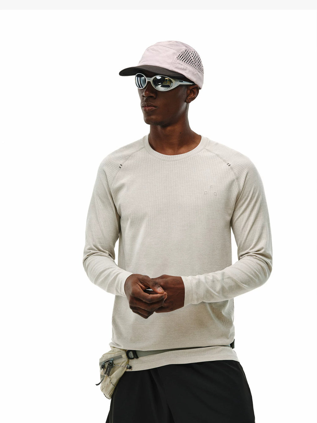 Men's seamless long sleeve athletic tee, flat lay