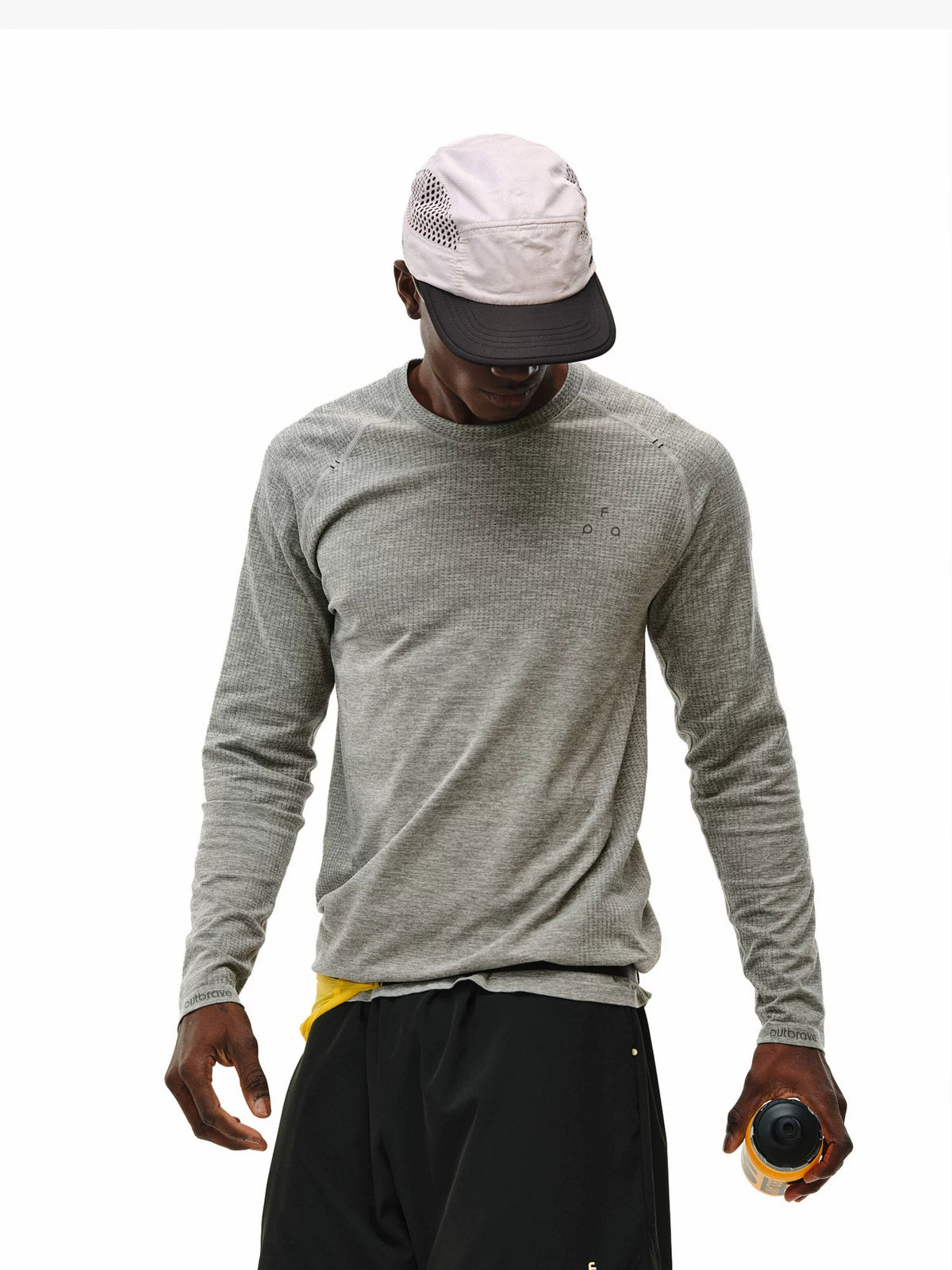Men's seamless long sleeve athletic tee, front view