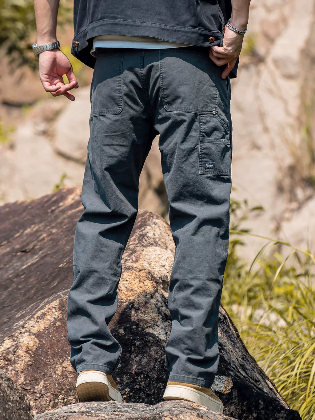 Men's Gray Pure Cotton Wide Leg Straight Casual Pants, 2026 Fall New Arrival American Vintage Stone Washed Loose Fit Long Trousers, Relaxed Retro Streetwear Daily Wear for Men Fall Outfits