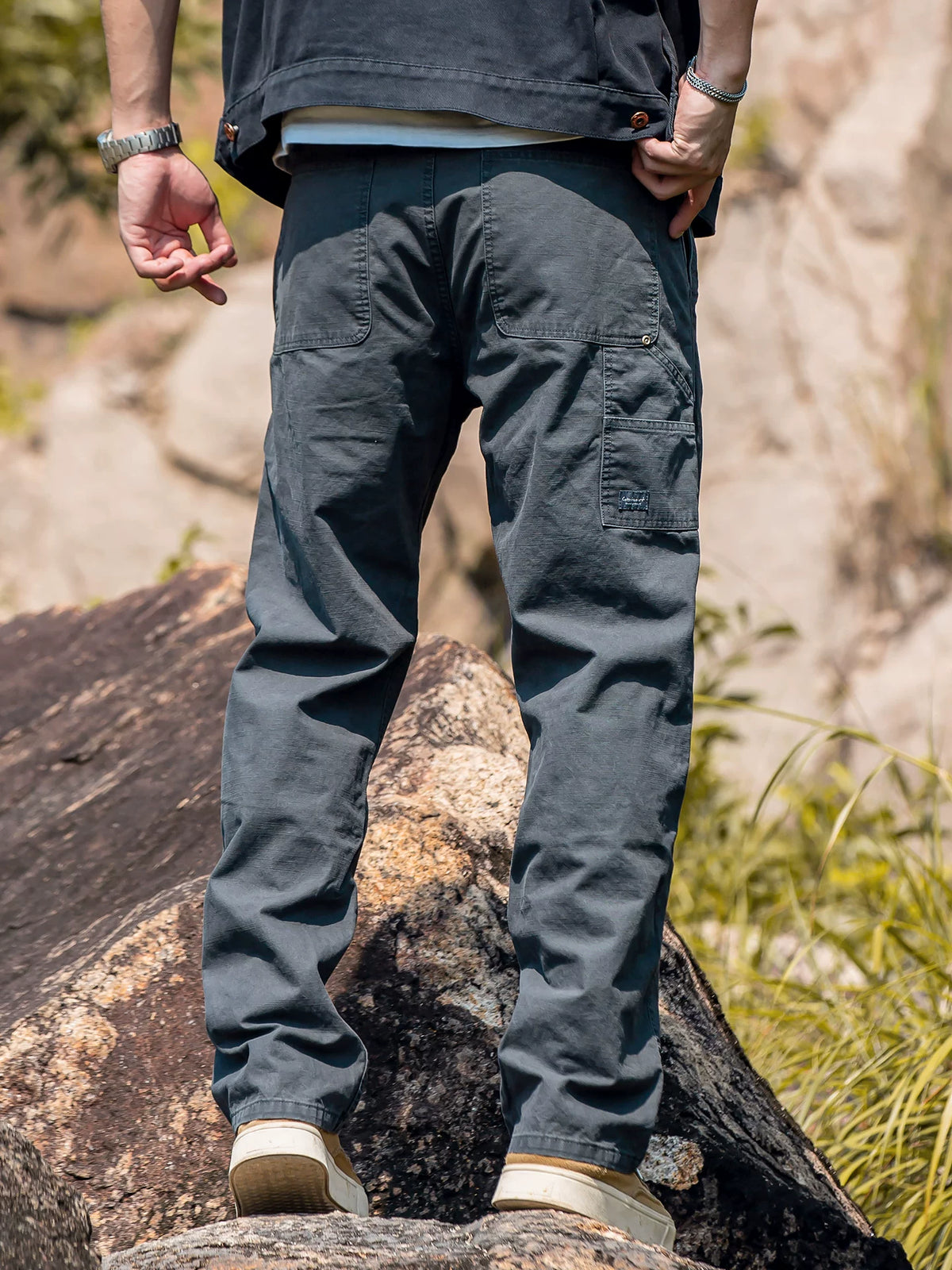 Men's Gray Pure Cotton Wide Leg Straight Casual Pants, 2026 Fall New Arrival American Vintage Stone Washed Loose Fit Long Trousers, Relaxed Retro Streetwear Daily Wear for Men Fall Outfits