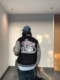 Women's vintage bear chenille embroidered varsity jacket with PU leather sleeves, product photo 19