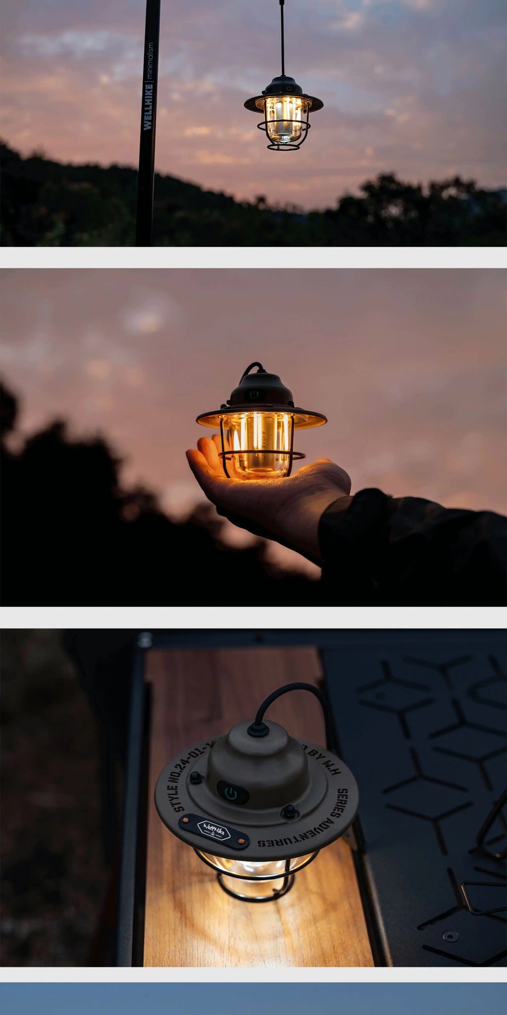 Wellhike mini pinecone camping lantern, rechargeable camp light, product photo 7