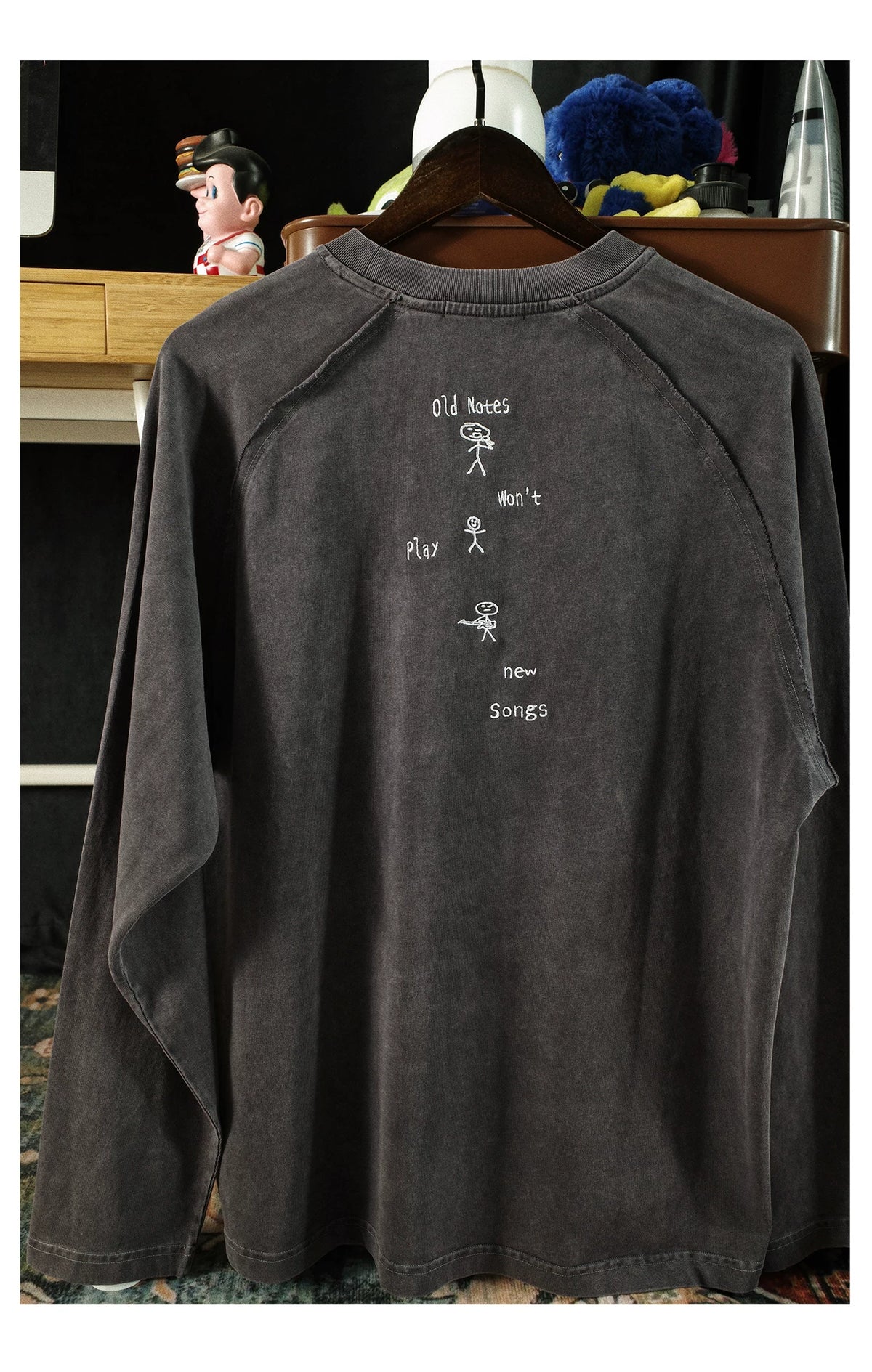Old notes embroidered vintage band t-shirt, lifestyle