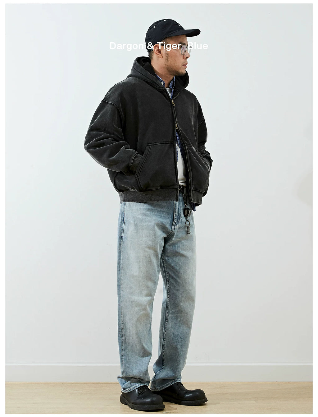 Boxy cropped wide fit washed distressed fleece lined hoodie, product photo 8