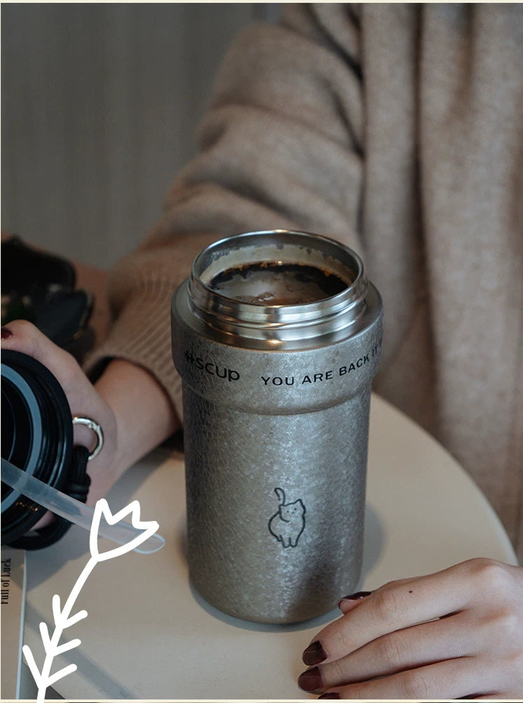 Wookoo cat tumbler, 304 stainless steel coffee cup with carry lanyard, product photo 12