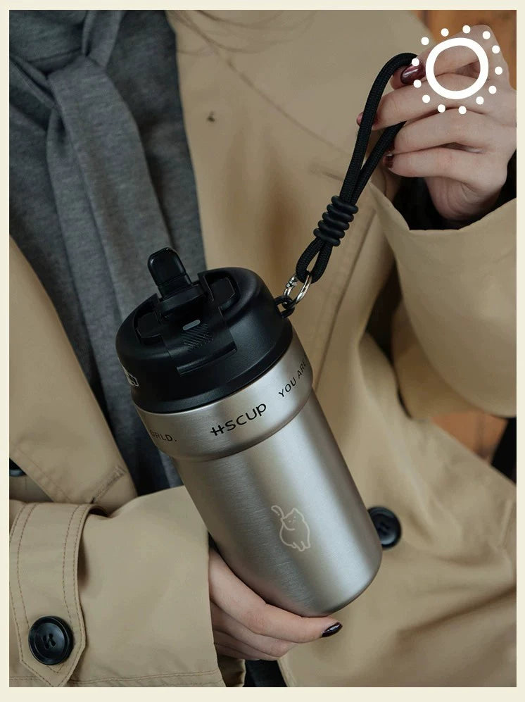 Wookoo cat tumbler, 304 stainless steel coffee cup with carry lanyard, product photo 11