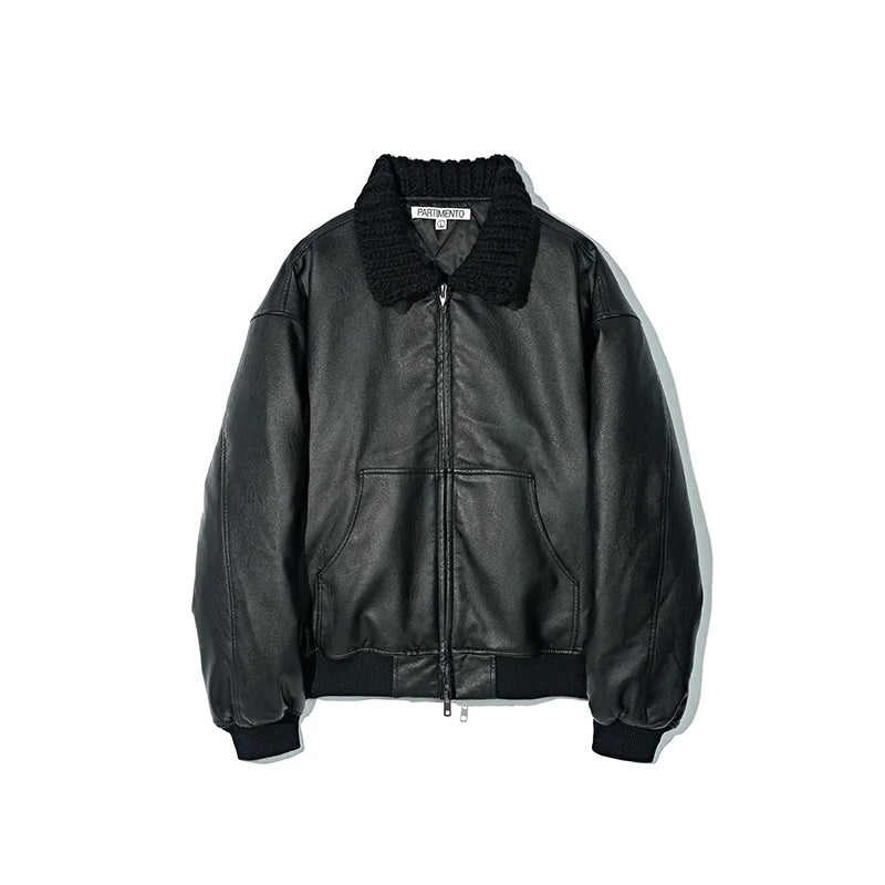 Partimento quilted leather jacket with handmade knit collar, product photo 19