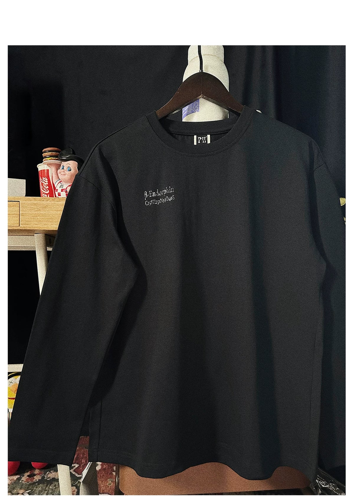 PII β-Endorphin Long-Termism Philosophy Black T-Shirt, 300GSM Heavyweight American Vintage Crew Neck Short Sleeve Tee, Retro Thought-Provoking Casual Top for Men Women Streetwear Minimalist Daily Wear
