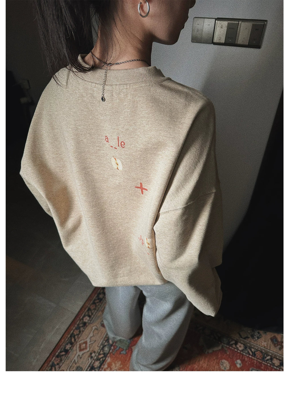 Pixel apple embroidered hoodie, front view