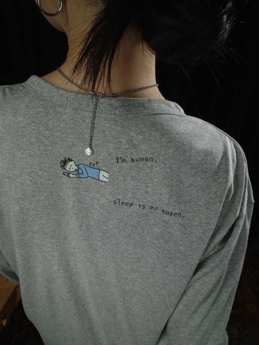 PII "I'm Human Sleep Is My Token" Henley T-Shirt, 250GSM Lyocell 90s Vintage Hand Drawn Retro Tee, Soft Breathable Casual Henley Top for Men Women Streetwear Daily Loungewear