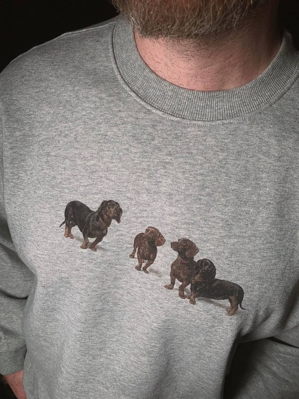 PII Unisex Dachshund Crew Neck Sweatshirt, 400GSM Heavyweight Heather Gray American Vintage Classic Pullover, Soft Warm Retro Casual Top for Dog Lovers Streetwear Daily Fall Winter Wear