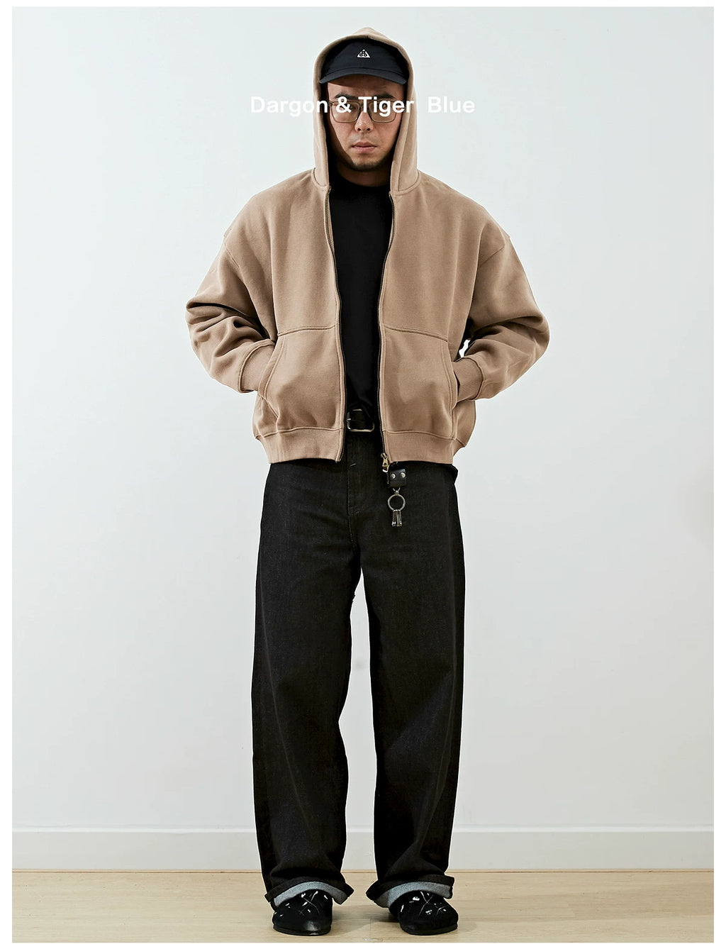 Boxy cropped wide fit washed distressed fleece lined hoodie, product photo 15