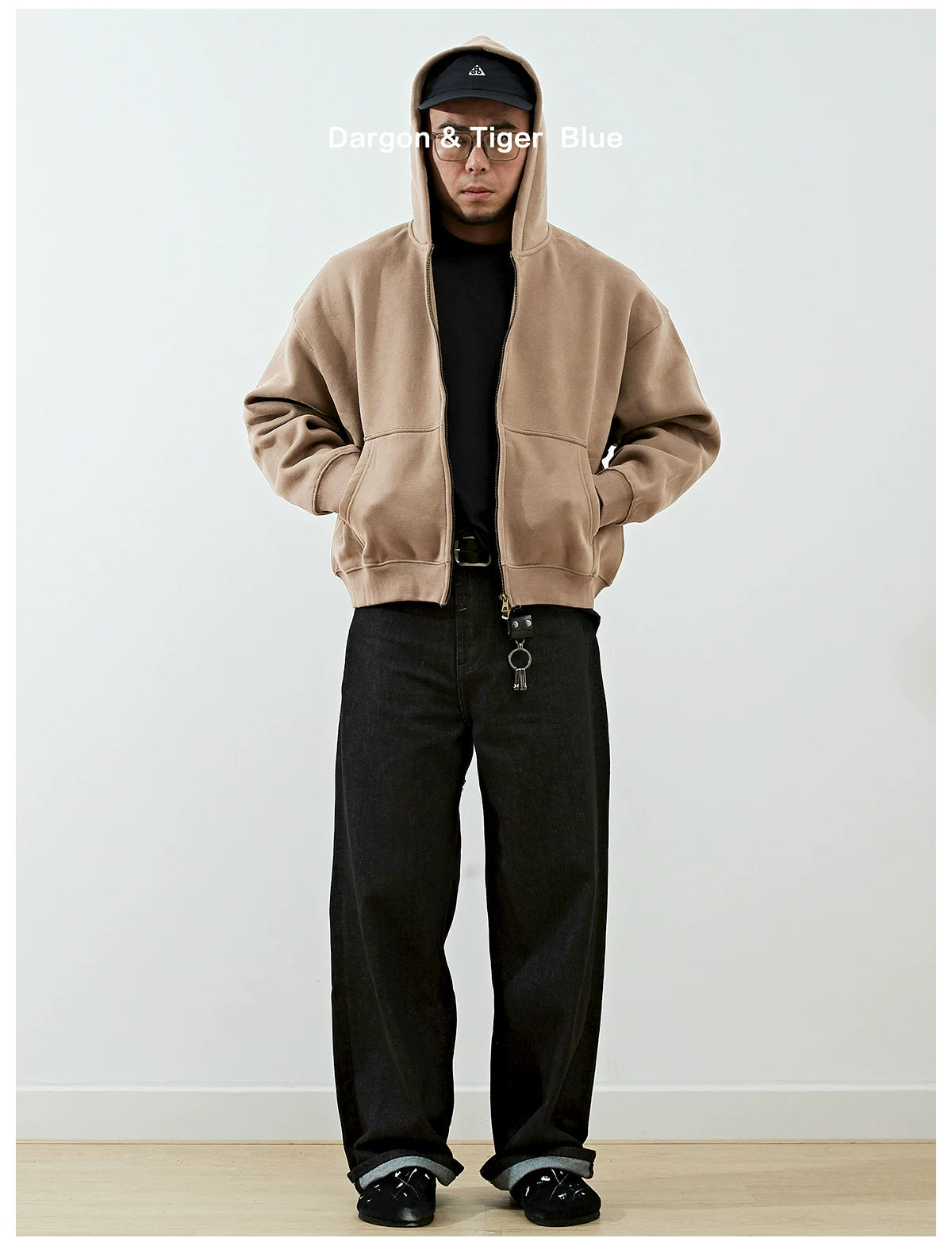 Boxy cropped wide fit washed distressed fleece lined hoodie, product photo 15