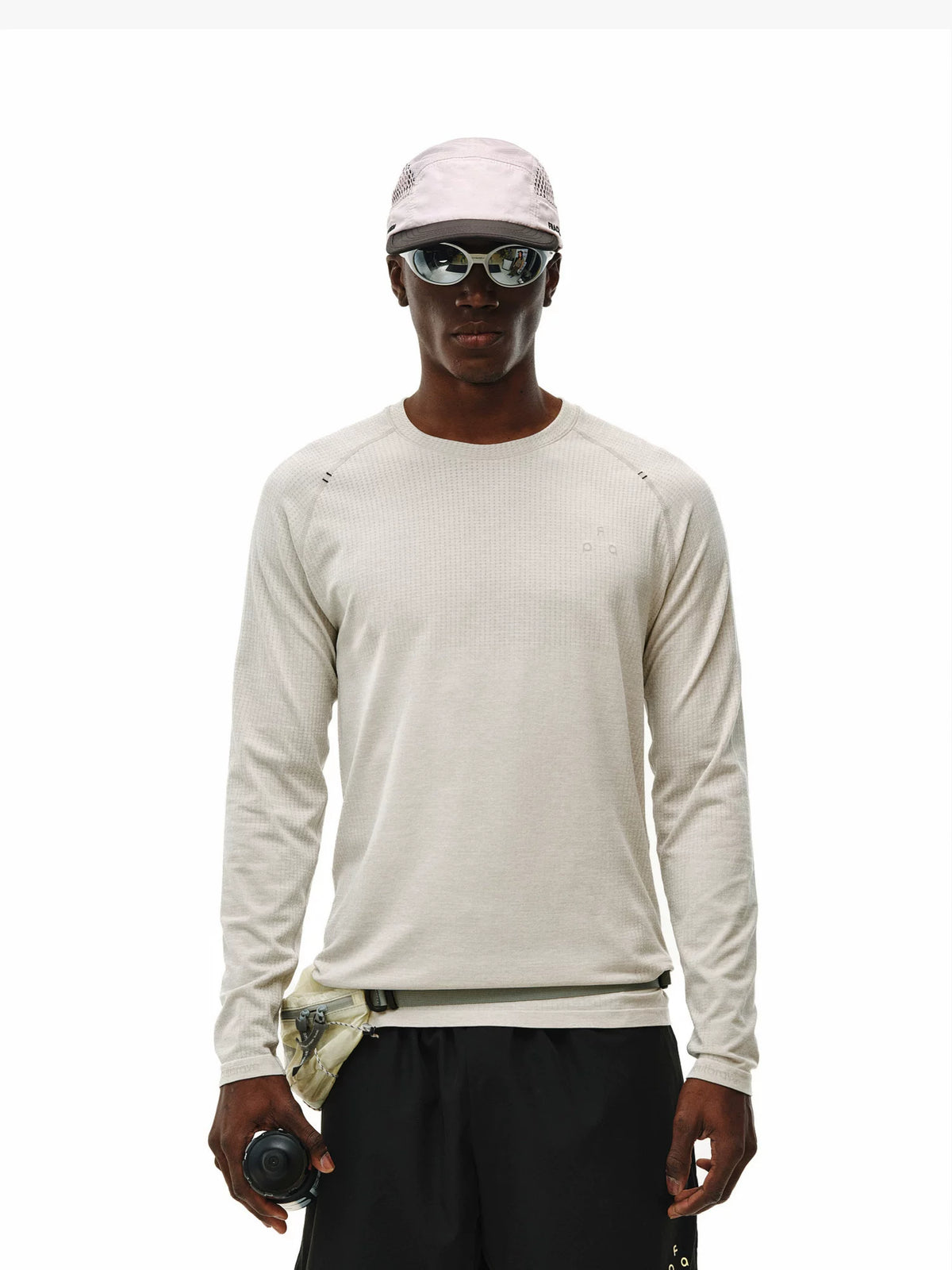 Men's seamless long sleeve athletic tee, front view