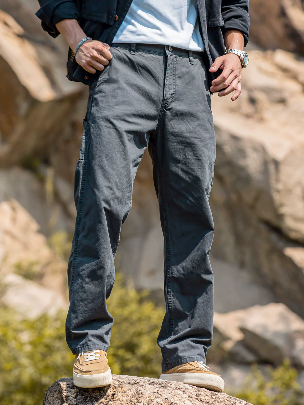 Men's Gray Pure Cotton Wide Leg Straight Casual Pants, 2026 Fall New Arrival American Vintage Stone Washed Loose Fit Long Trousers, Relaxed Retro Streetwear Daily Wear for Men Fall Outfits