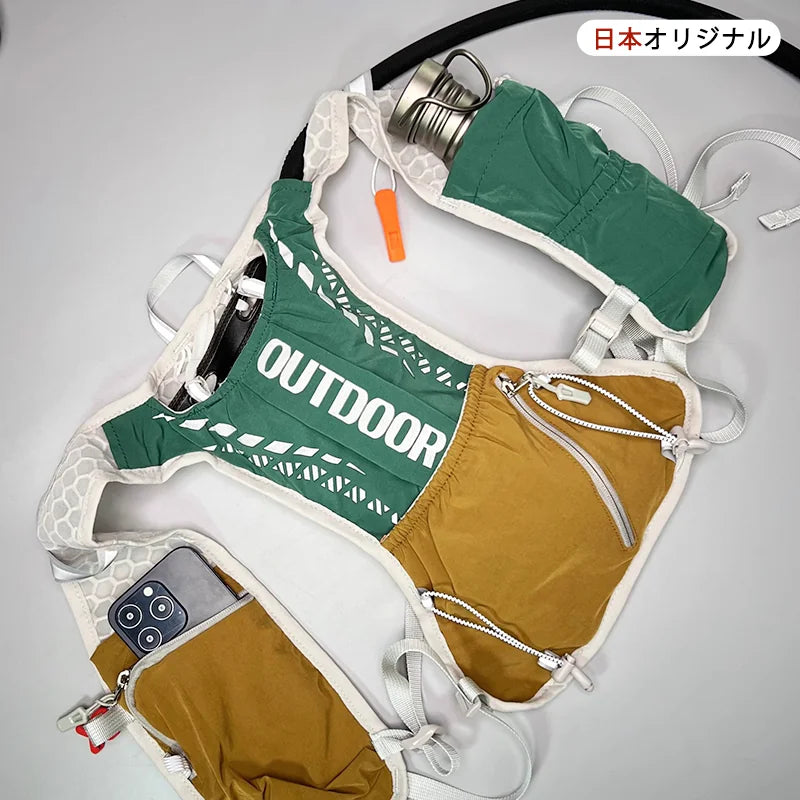 Unisex hydration vest running backpack, ultralight trail pack, close-up view