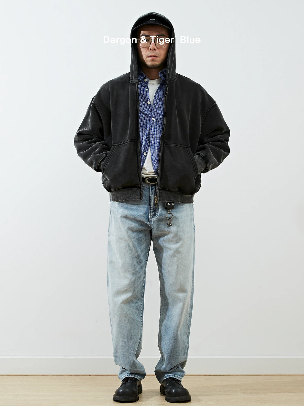 Boxy cropped wide fit washed distressed fleece lined hoodie, product photo 17