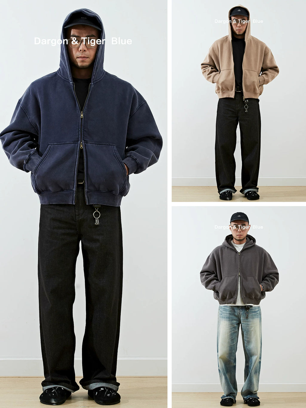 Boxy cropped wide fit washed distressed fleece lined hoodie