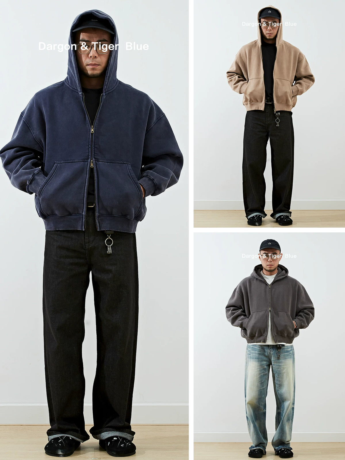 Boxy cropped wide fit washed distressed fleece lined hoodie