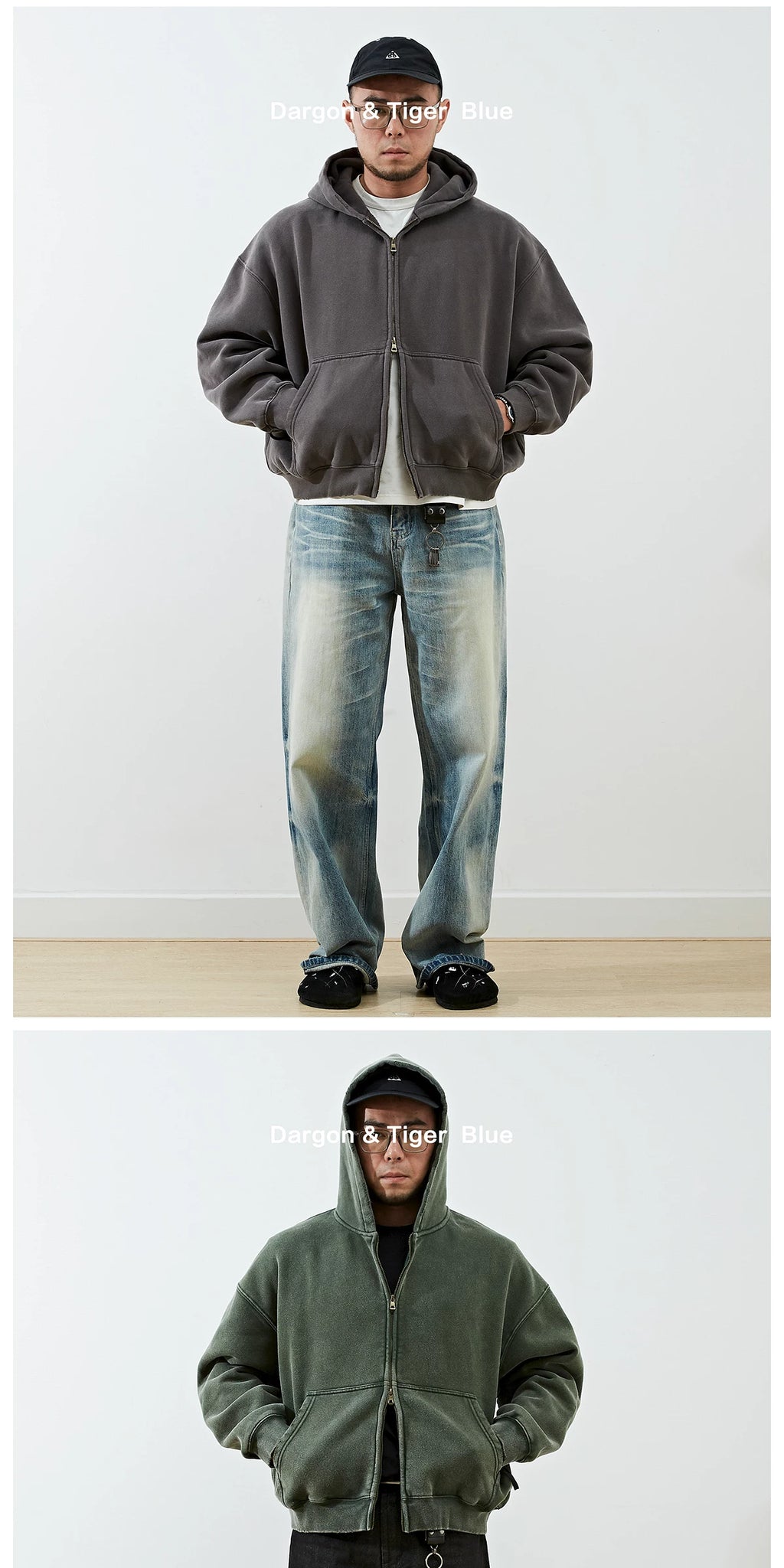 Boxy cropped wide fit washed distressed fleece lined hoodie, product photo 13