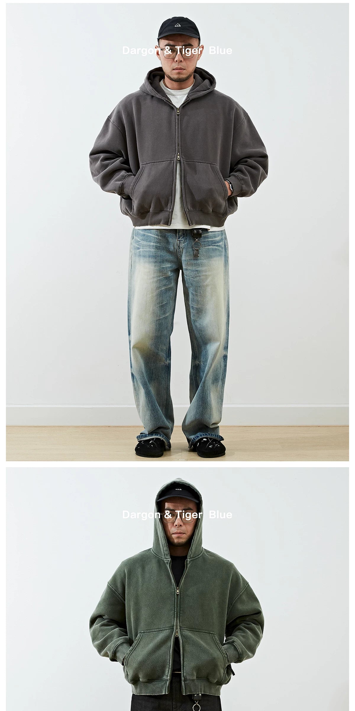 Boxy cropped wide fit washed distressed fleece lined hoodie, product photo 13