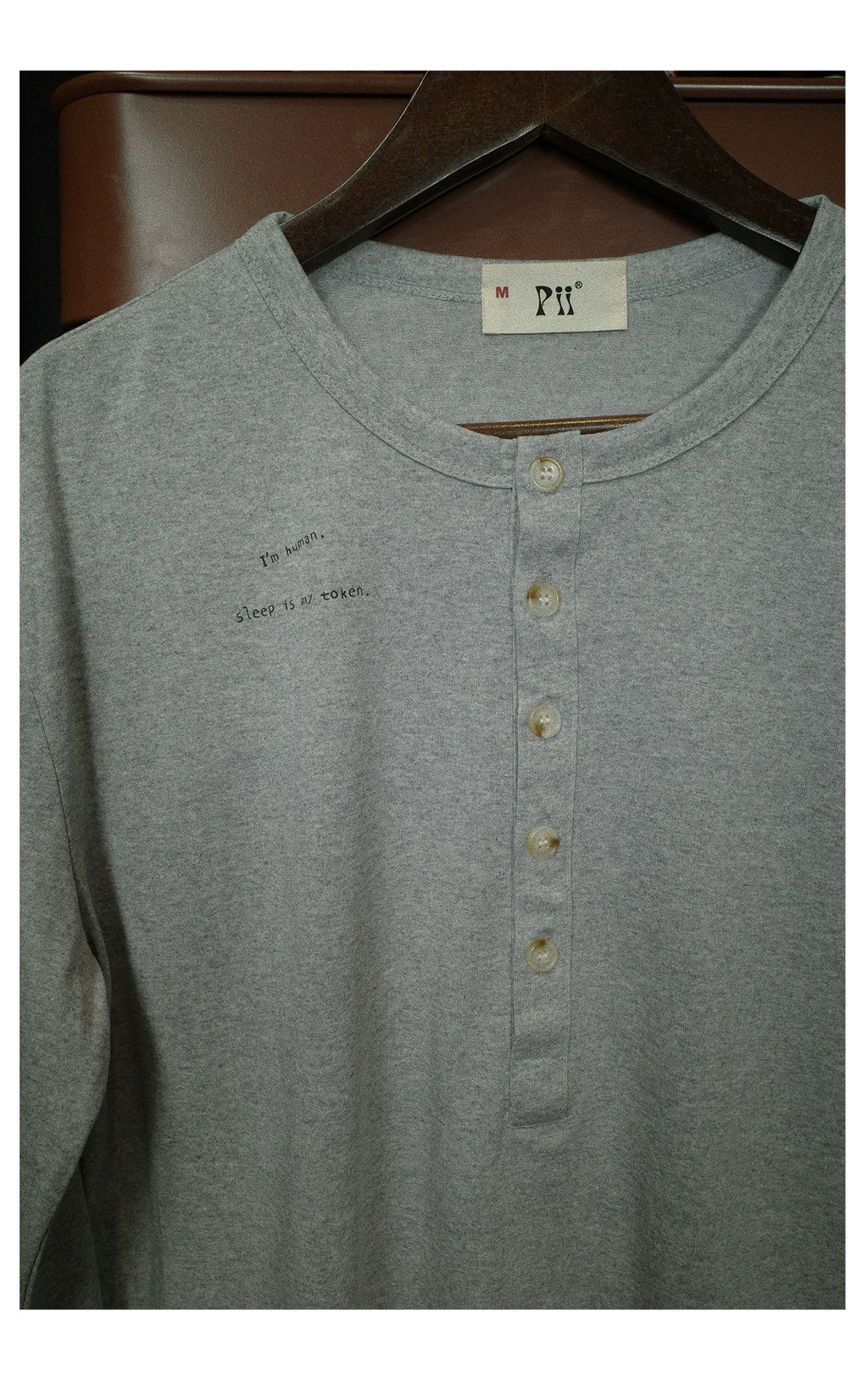 PII "I'm Human Sleep Is My Token" Henley T-Shirt, 250GSM Lyocell 90s Vintage Hand Drawn Retro Tee, Soft Breathable Casual Henley Top for Men Women Streetwear Daily Loungewear