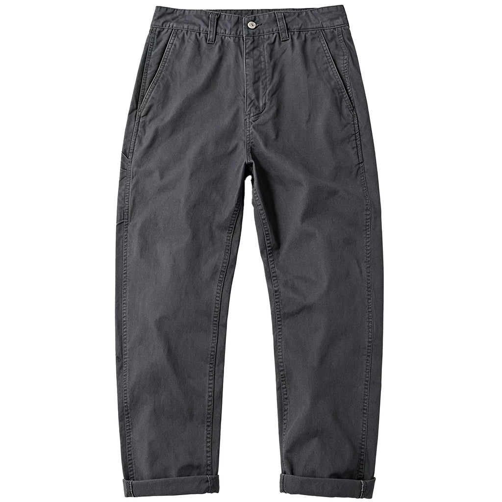 Men's Gray Pure Cotton Wide Leg Straight Casual Pants, 2026 Fall New Arrival American Vintage Stone Washed Loose Fit Long Trousers, Relaxed Retro Streetwear Daily Wear for Men Fall Outfits