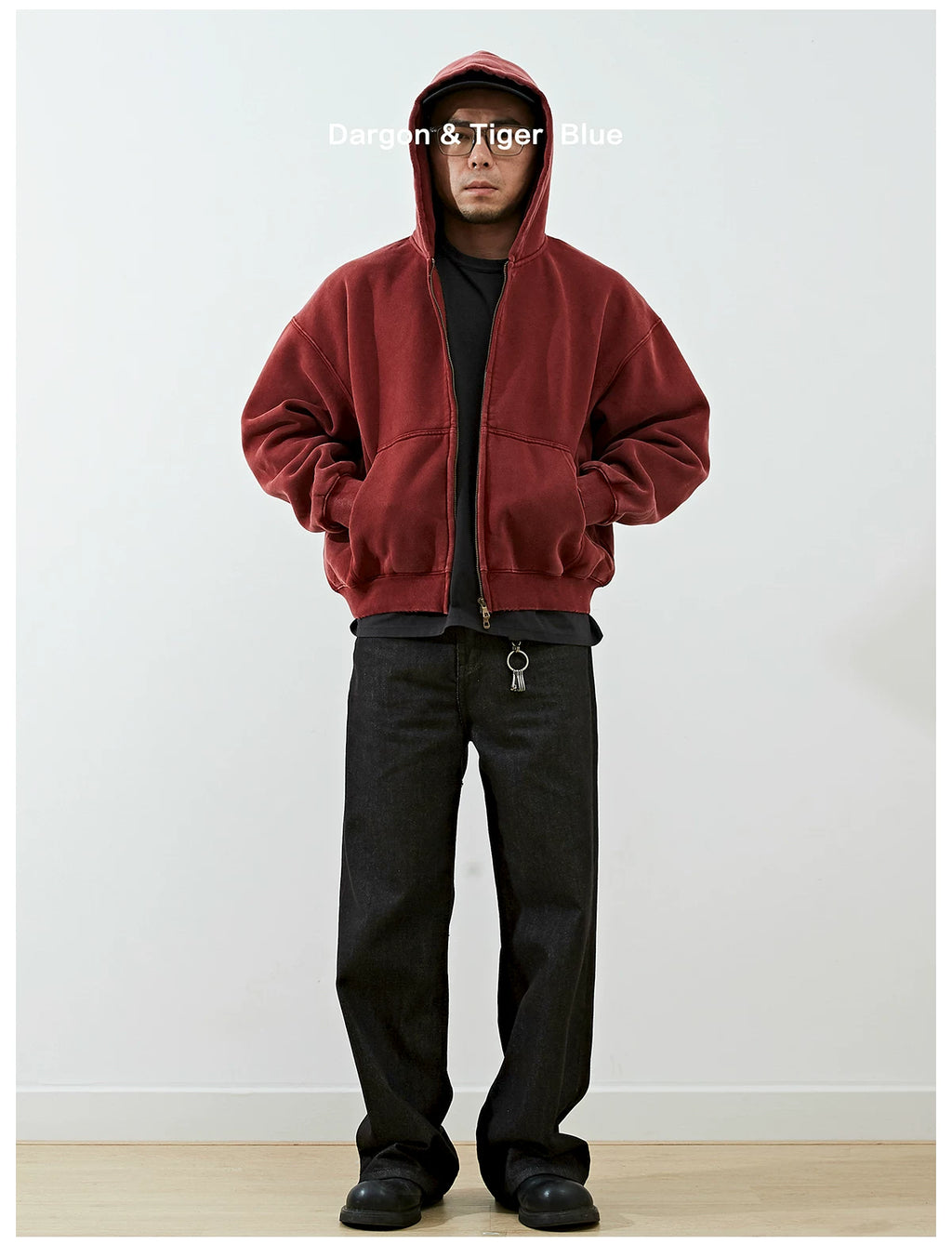 Boxy cropped wide fit washed distressed fleece lined hoodie, product photo 12