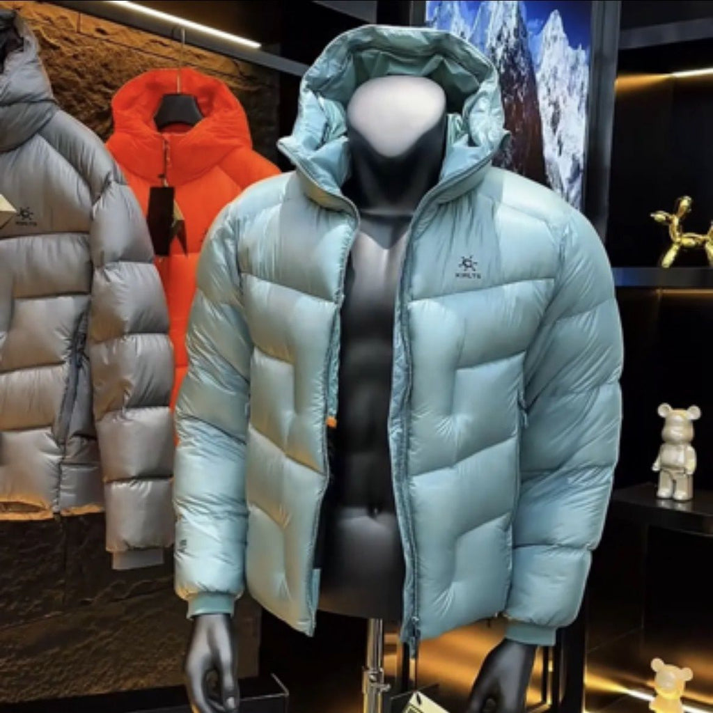 Lightweight hooded duck down jacket, winter puffer coat, product photo 10