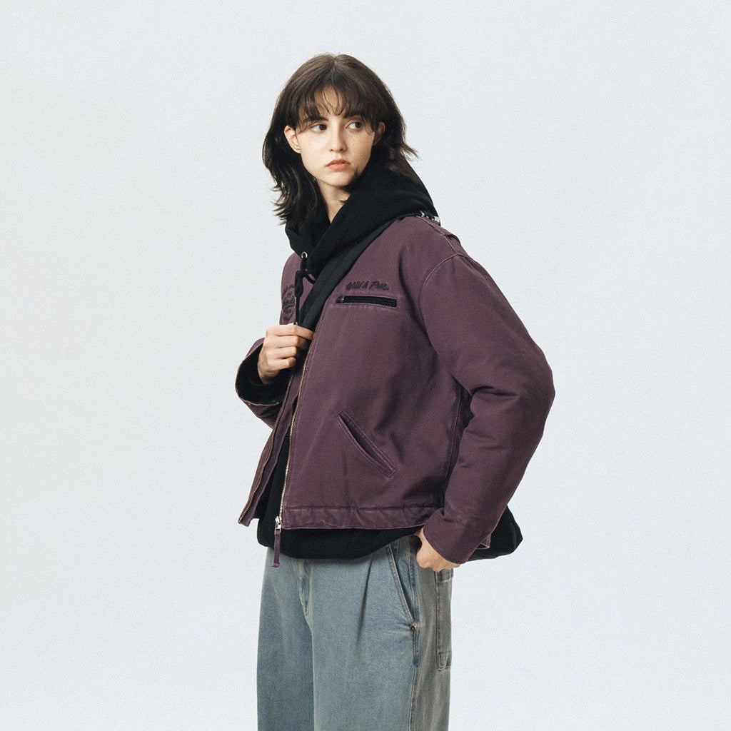 Thick warm insulated winter jacket side view