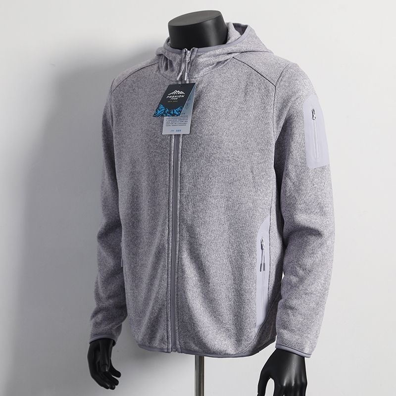 Warm autumn winter fleece jacket flat lay