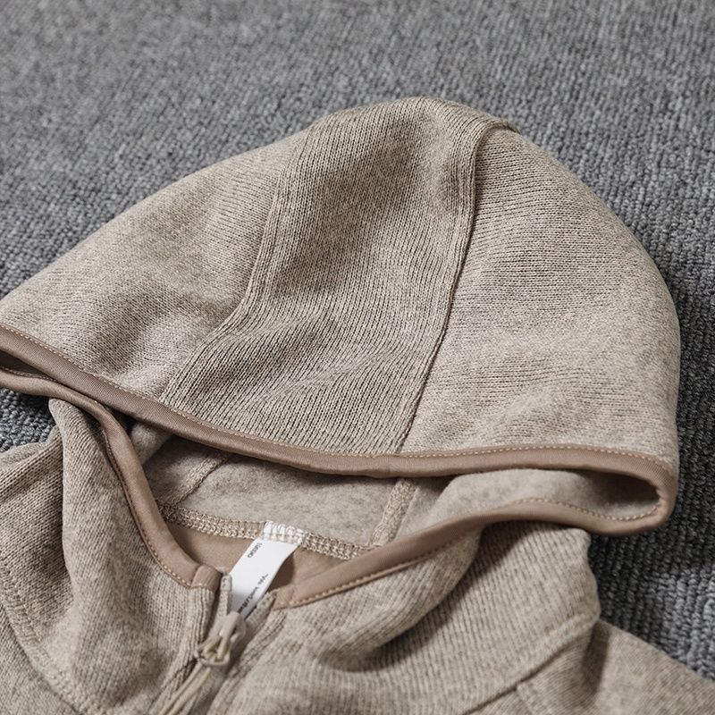 Full-zip hooded fleece jacket close-up of zipper