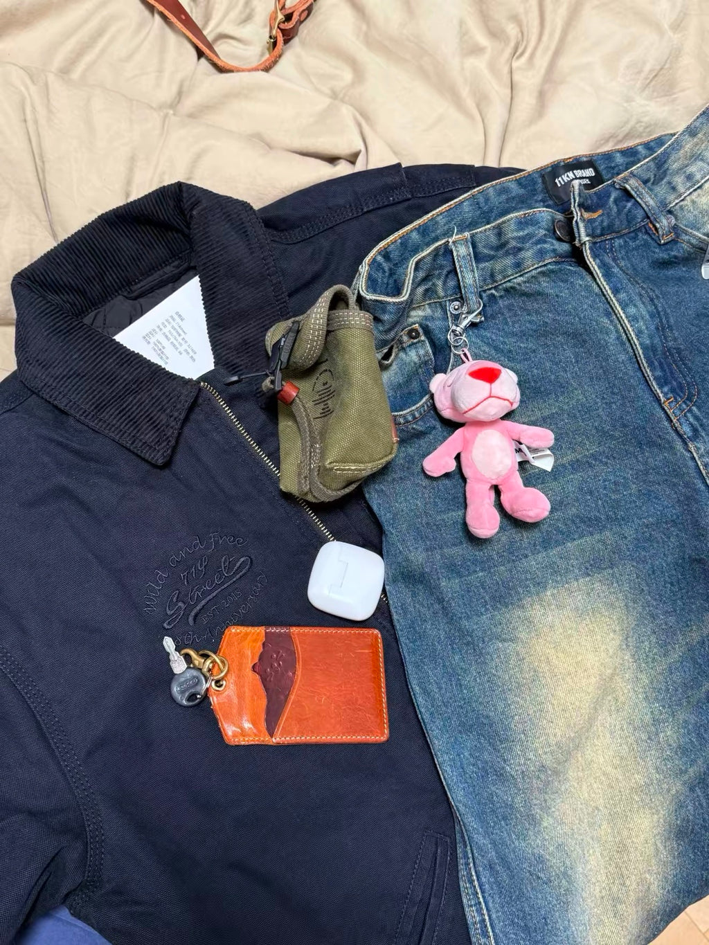 Japanese vintage padded jacket - flat lay styling